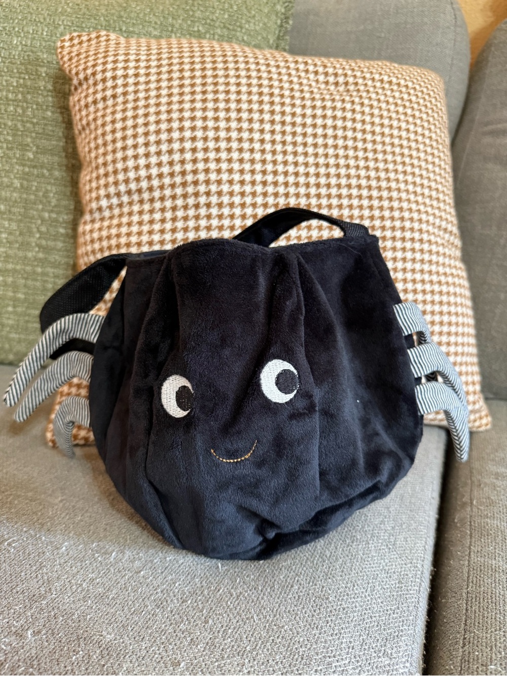 Halloween Kids Plush Black Spider Bag with Striped Legs